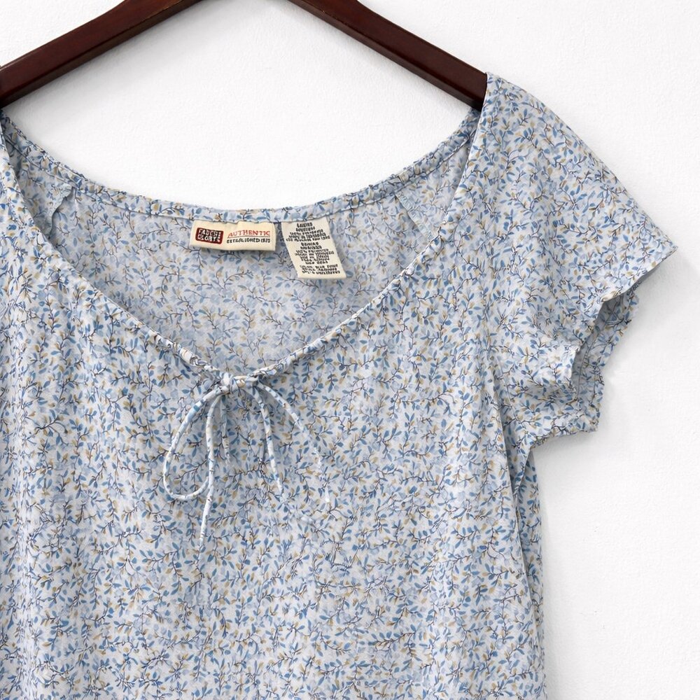 Vintage Y2K Faded Glory Blue Floral Cap Sleeve Midi Dress Size M Coquette